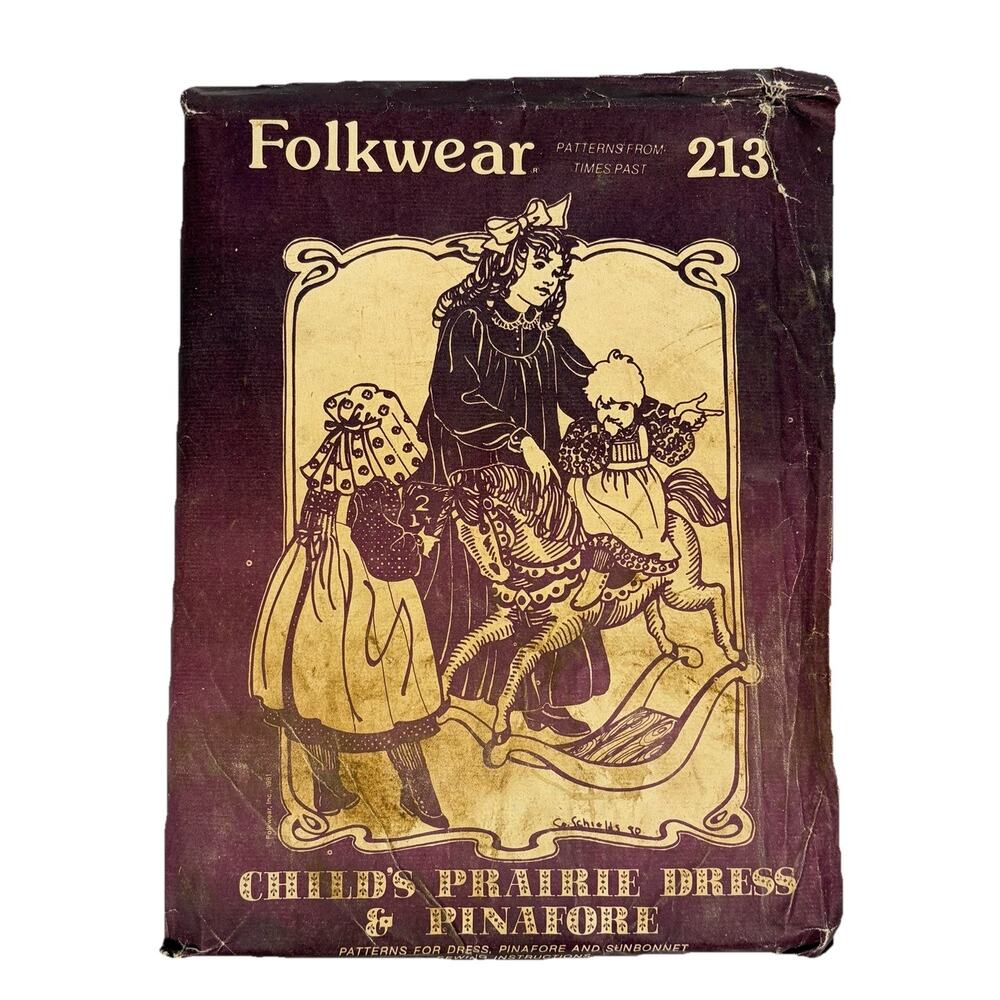 Folkwear Sew Pattern 213 Child Prairie Dress Pinafore Sunbonnet Size 2-10 UNCUT